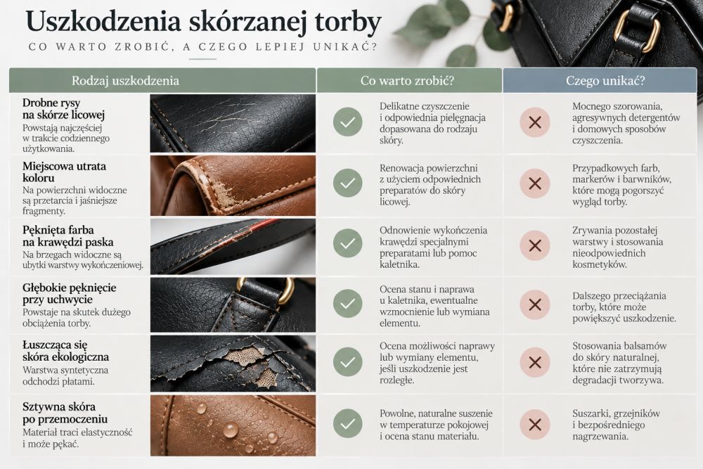 uszkodzenia skorzanej torby co pomaga a czego unikac