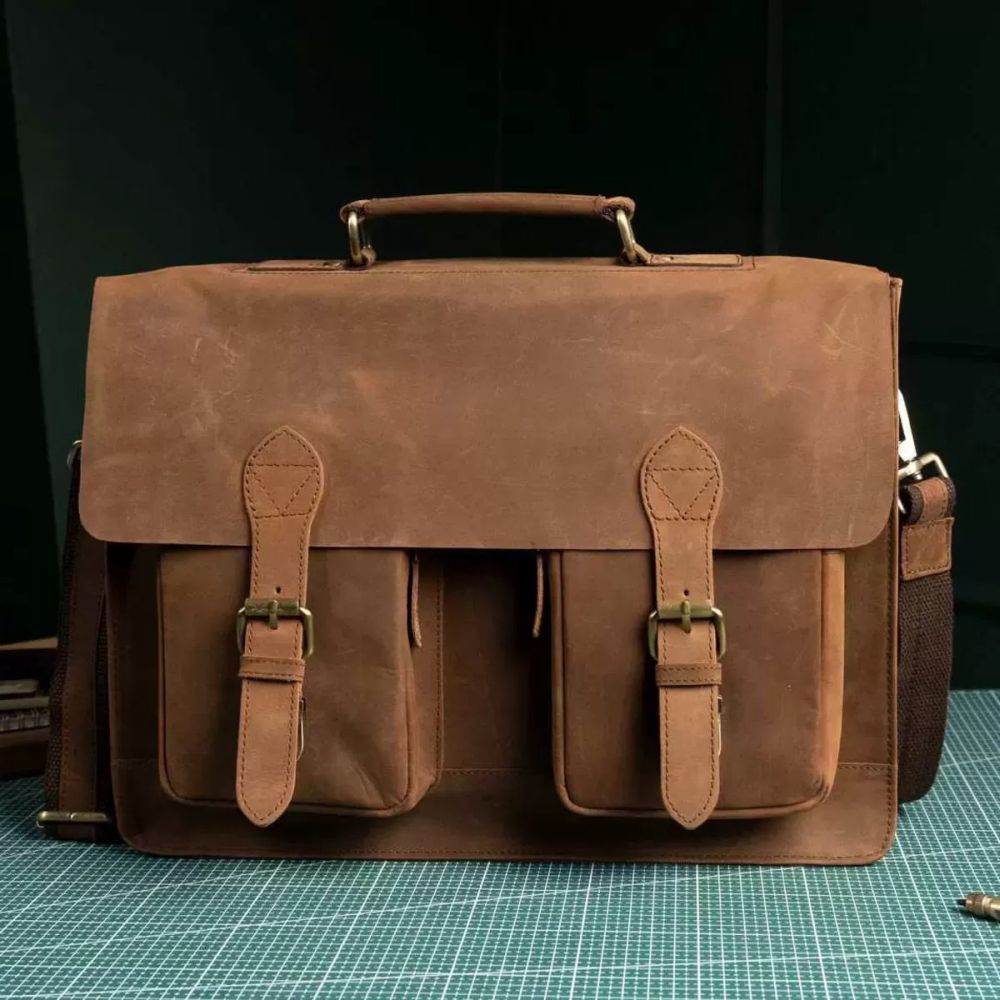 ciemnobrazowa torba do pracy z klapa skora naturalna vintage outlander bl114