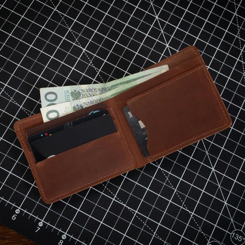 koniakowy cienki portfel meski na karty vintage skora naturalna bw05