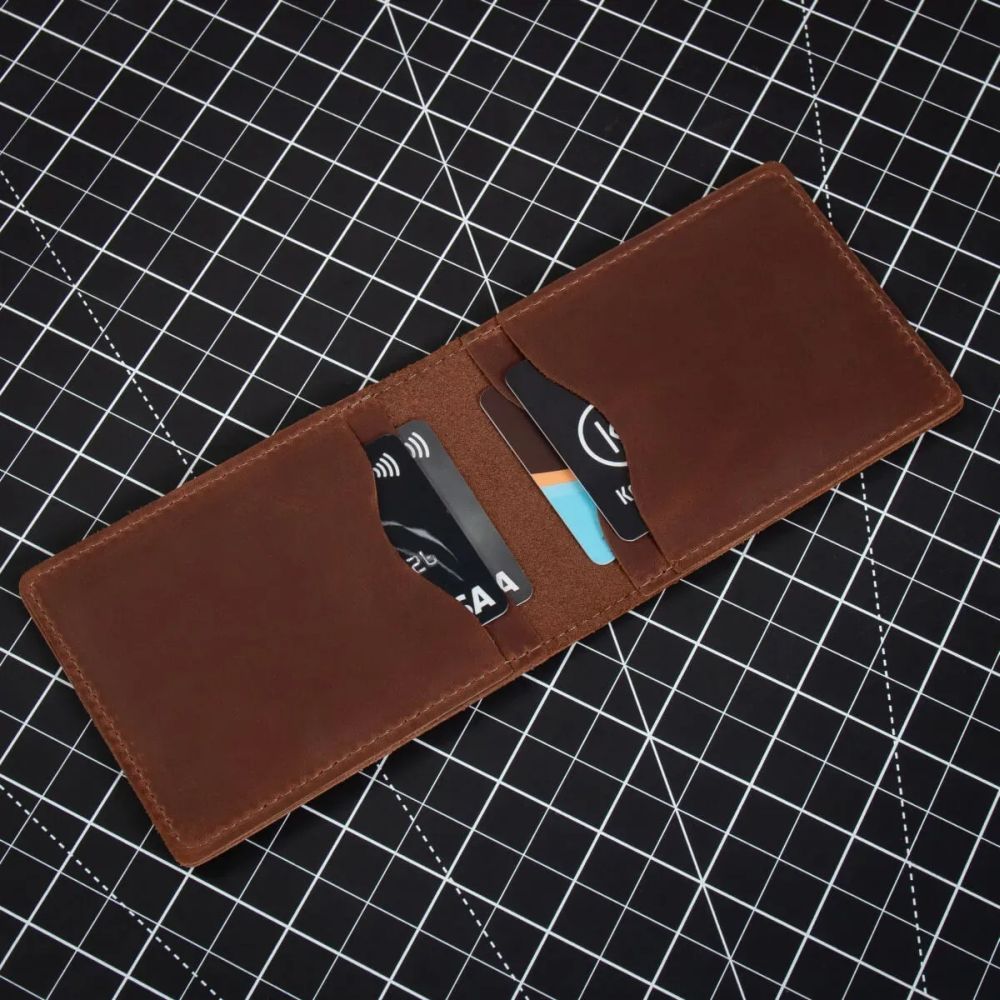 maly jasnobrazowy cienki portfel meski na karty vintage skora naturalna zc03